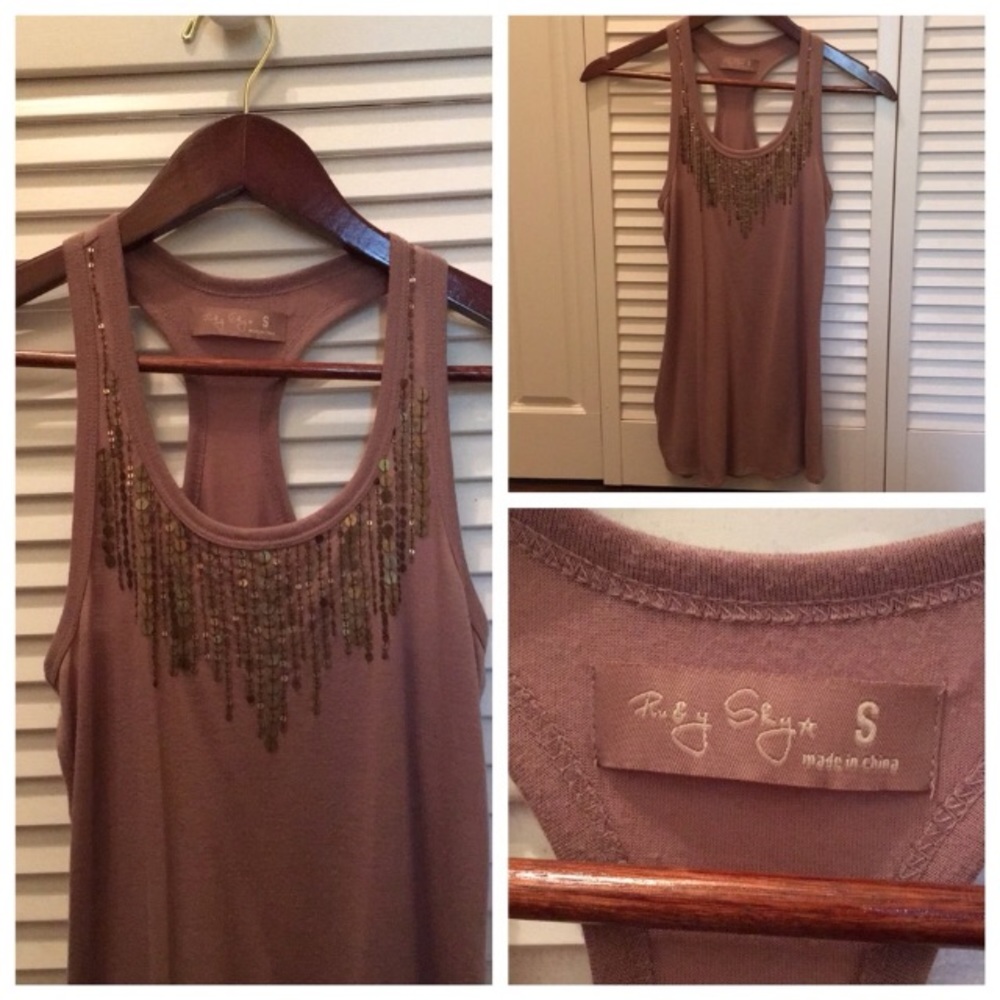 Reddish brown racer back with sequin design